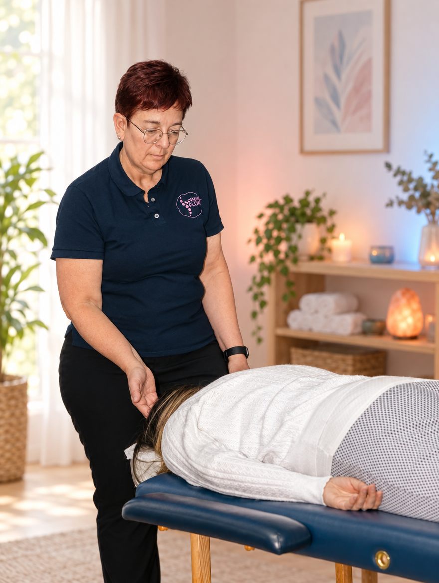 Isabelle Desrochers pendant une séance de Technique Spinal Flow