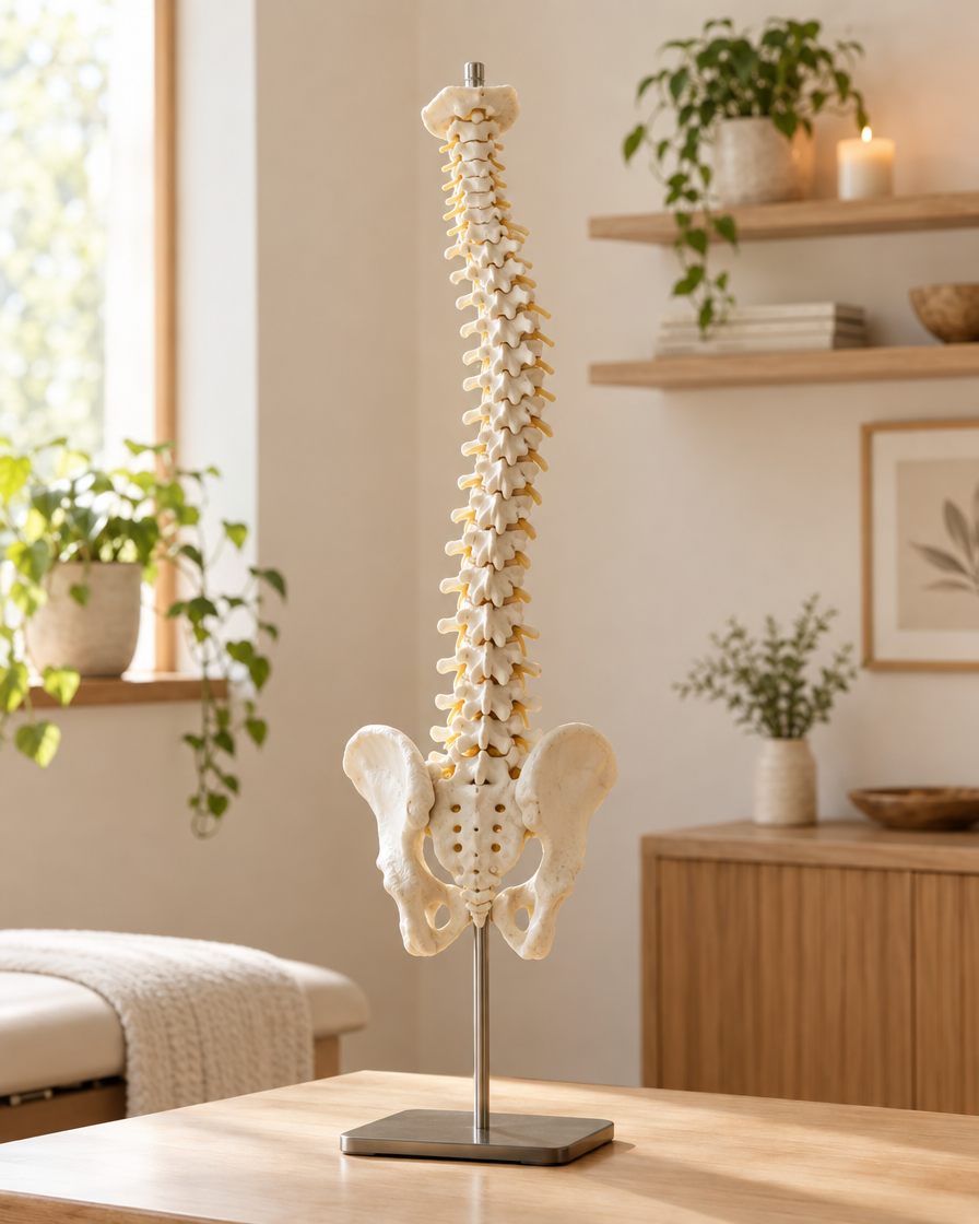 Modèle anatomique de la colonne vertébrale utilisé pour expliquer la Technique Spinal Flow